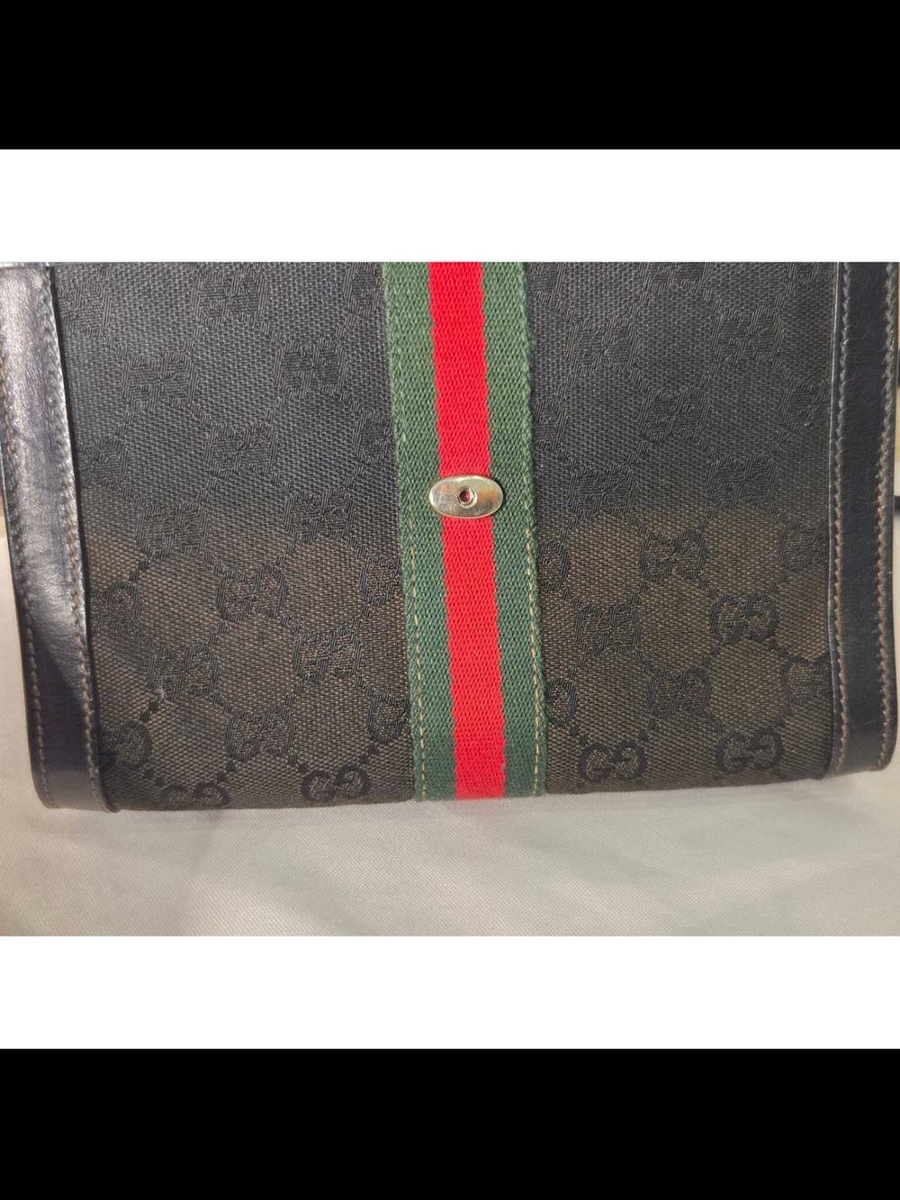 Gucci Black GG Canvas Shoulder Bag or Clutch with Green-Red Web Stripe - Picture 10 of 12